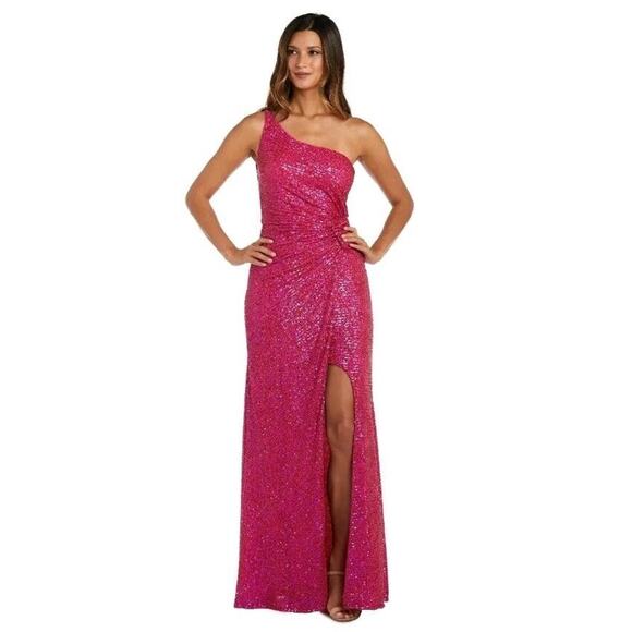 Morgan & Co. Dresses & Skirts - Morgan & Co Prom Dress Juniors Sz 1 Pink Maxi One Shoulder Sequin Backless 1148